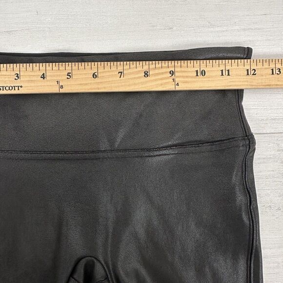 SPANX Black Faux Leather Leggings Shimmer w/ Crack Effect Women Small Shaping - Picture 11 of 15